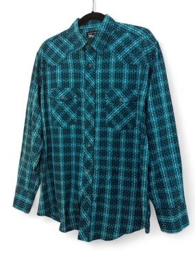 Wrangler Western Pearl Snap Button Up Blue Print Cotton Blend